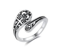 DAYLINLOVE Skull Rings 925 Sterling Silver Skeleton Spoon Ring Adjustable Skull Cross Ring with Rose Vintage Gothic Jewelry for Women Halloween Gifts