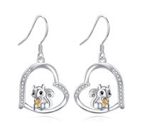 DAYLINLOVE Squirrel Earrings 925 Sterling Silver Squirrel Heart Dangle Earrings Squirrel Jewelry Gift for Women Mother Friends Squirrel Lovers