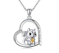 DAYLINLOVE Squirrel Necklace 925 Sterling Silver Squirrel Heart Pendant Necklace Squirrel Jewelry Gifts for Women Mom Squirrel Lovers