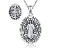 DAYLINLOVE St Benedict Medals Necklace 925 Sterling Silver Saint Benedict Pendant Necklace Religious Protection Medalla de San Benito Jewelry Amulet Gifts for Men Women