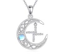 DAYLINLOVE St Brigid Cross Necklace S925 Sterling Silver Moonstone Celtic Pendant Necklace Religion Protection Jewelry Gifts for Women Men