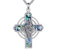 DAYLINLOVE St Christopher Necklace 925 Sterling Silver Saint Cross Abalone Shell Pendant Necklace Christian Religious Catholic Jewellery Gifts for Women Men