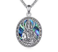 DAYLINLOVE St Dymphna Necklace 925 Sterling Silver Saint Dymphna Abalone Shell Pendant Necklace Christian Religious Catholic Jewellery Gifts for Women Girls