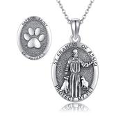 DAYLINLOVE St Francis Of Assisi Necklace 925 Sterling Silver St Francis Medal Patron Saint Of Animals Necklace Religious Amulets Jewelry Gifts for Men Women