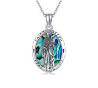 DAYLINLOVE St Joseph Medal Necklace 925 Sterling Silver Oval Abalone Shell Saint Joseph Pendant Necklace Religion Protection Saint Joseph Jewelry Gifts for Men Women