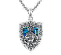 DAYLINLOVE St Jude Medals Necklace 925 Sterling Silver Saint Jude Pendant Necklace Religious Protection San Judas Tadeo Jewellery Christian Amulet Gifts for Men Women
