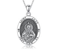 DAYLINLOVE St Jude Medals Necklace 925 Sterling Silver Saint Jude Pendant Necklace Religious Protection San Judas Tadeo Jewelry Christian Amulet Gifts for Men Women