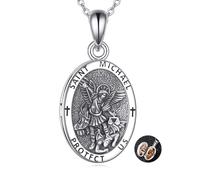 DAYLINLOVE St Michael The Archangel Necklace 925 Sterling Silver Saint Michael Medal Locket Pendant Necklace Protection Amulet Saint Michael Jewelry for Women Men