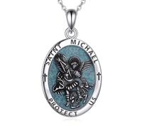 DAYLINLOVE St Michael The Archangel Necklace 925 Sterling Silver Saint Michael Pendant Necklace Religious Amulets Jewelry Gifts for Men Women