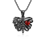 DAYLINLOVE Sterling Silver Black Rose Skeleton Pendant Necklace - Goth Skull Skeleton Jewelry Gifts for Women Girls Halloween Gothic Party