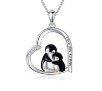 DAYLINLOVE Sterling Silver Penguin Heart Pendant Necklace - Penguin Jewelry Gift for Women or Moms