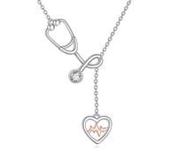 DAYLINLOVE Stethoscope Necklace for Women 925 Sterling Silver Adjustable Lariat Y Stethoscope Pendant Necklace Medicine Jewelry Nurse Doctor Graduation Gift for Medical Student