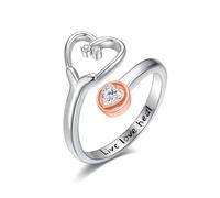 DAYLINLOVE Stethoscope Ring S925 Sterling Silver Stethoscope Medicine Rings Heartbeat Jewelry for Doctor Nurse Medical Student RN Nurse Gifts for Women Mom Wife