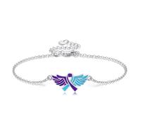 DAYLINLOVE Suicide Awareness Bracelet S925 Sterling Silver Suicide Prevention Bracelets Mental Health Bracelet Teal and Purple Bracelets for Women Men
