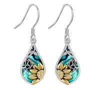 DAYLINLOVE Sunflower Earrings 925 Sterling Silver Butterfly Abalone Shell Dangle Drop Earrings Sunflower Flower FLoral Jewellery Gifts for Women Girls Sunflower Lover