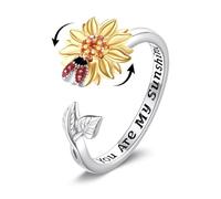 DAYLINLOVE Sunflower Fidget Ring 925 Sterling Silver Ladybug Spinner Ring You Are My Sunshine Stress Relieving Adjustable Anxiety Birthday Jewellery Mothers Gifts for Women Mom Grandma Sunflower Lover