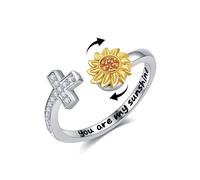 DAYLINLOVE Sunflower Fidget Rings for Anxiety 925 Sterling Silver Cross Spinner Ring Open Adjustable You are My Sunshine Ring
