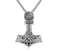 DAYLINLOVE Thor Hammer Necklace 925 Sterling Silver Black Onyx Mjolnir Viking Necklace Norse Runes Amulet Jewelry Gifts for Men Women