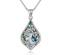 DAYLINLOVE Tree of Life Necklace 925 Sterling Silver Celtic Knot Abalone Shell Pendant Necklace Tree of Life Nature Jewellery Gifts for Women Mom Grandma