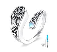 DAYLINLOVE Tree of Life Urn Rings for Ashes 925 Sterling Silver Moonstone Celtic Knot Adjustable Spoon Open Ring Tree of Life Cremation Memorial Keepsake Jewellery Gifts for Women Mom