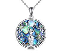 DAYLINLOVE Triple Moon Goddess Necklace 925 Sterling Silver Moonstone Abalone Shell Triple Moon Goddess Pendant Necklace Triple Moon Goddess Jewelry Gift for Women Triple Moon Goddess Lovers