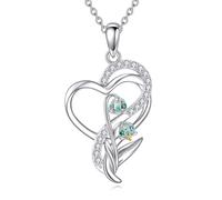 DAYLINLOVE Tulip Sunflower Rose Lily of the Valley Necklace 925 Sterling Silver Flower Heart Pendant Necklace Flower Jewelry Gifts for Women Mother Girls Flower Lover (Lily of the Valley)