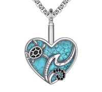 DAYLINLOVE Turtle Urn Necklaces for Ashes 925 Sterling Silver Sea Turtle Turquoise Pendant Necklace Ocean Animal Cremation Memorial Keepsake Jewellery Gifts for Ashes of Loved One Women