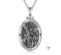 DAYLINLOVE Urn Necklaces for Ashes 925 Sterling Silver St Archangel Michael Medal Medallion Coin Pendant Necklace Protection Amulet Cremation Jewelry for Women Men