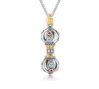 DAYLINLOVE Vajra Dorge Necklace 925 Sterling Silver Religious Vajra Pendant Necklace Buddhism Amulet Jewelry Gift for Men Women