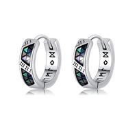 DAYLINLOVE Viking Earrings 925 Sterling Silver Abalone Shell Hoop Earrings Norse Viking Runes Jewellery Gifts for Men Women