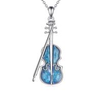 DAYLINLOVE Violin Necklace 925 Sterling Silver Violin Blue Opal Pendant Necklace Music Instrument Jewellery Gifts for Women Girls