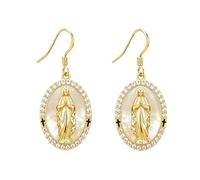 DAYLINLOVE Virgin Mary Earrings 925 Sterling Silver La Virgen de Guadalupe Mother of Pearl Dangle Drop Earring Christian Religious Catholic Jewellery Gift for Women Girls