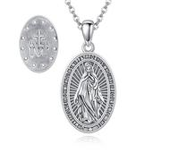 DAYLINLOVE Virgin Mary Necklace 925 Sterling Silver Lady of Guadalupe Oval Medal Pendant Necklaces Religious Protection Virgin Mary Jewelry Christian Amulet Gifts for Women Girls Boys Men
