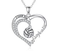DAYLINLOVE Volleyball Necklace 925 Sterling Silver Volleyball Heart Shape Pendant Necklace Sport Birthday Jewellery Gifts for Women Girls Coach Teen