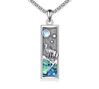 DAYLINLOVE Wolf Necklace 925 Sterling Silver Abalone Shell Moon Wolf Jewellery Gift for Men Women