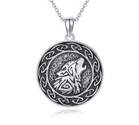 DAYLINLOVE Wolf Necklace 925 Sterling Silver Celtic Knot Wolf Pendant Necklace Wolf Gifts for Women Men