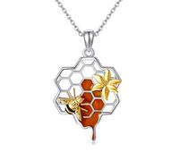 DAYLINLOVE Women's 925 Sterling Silver Honey Bee Lily Flower Pendant Necklace Animal Bug Jewellery Gifts for Women Girls Bee Lover
