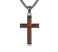DAYLINLOVE Wooden Cross Necklace 925 Sterling Silver Real Ebony Black Cross Pendant Necklace Crucifix Christian Religious Jewellery Gifts for Men Women