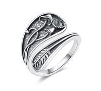 DAYLONLOVE Mushroom Spoon Ring 925 Sterling Silver Adjustable Moss Agate Mushroom Thumb Rings Mushroom Jewelry Gift for Women Mother