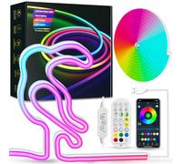 Daymeet Neon Rope Lights, 3M RGBICW LED Strip Lights, Custom DIY Neon Strip Lights Bedroom and Wall IP67 Waterproof, USB Music Sync Color Changing Bluetooth APP Control Led Lighting