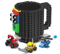 DAYMOO Build-on Brick Mug Set with 3 Random Packs of 2-in-1 Bricks, Funny Cool Coffee Mugs for Kids Men Him Dad Boys and Girls, Novelty Gifts for Christmas Xmas Easters Birthdays - Black