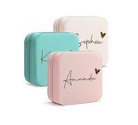 DayOfShe Bridesmaid Gifts Personalized Travel Jewelry Box with Name as Bachelorette Party Favors for Women Girls-Leather Small Travel Jewelry Case for Birthday Gifts
