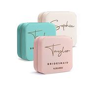 DayOfShe Personalized Travel Jewelry Box Leather Small Jewelry Organizer Ring Case for Bridesmaid Proposal Gifts Wedding Gifts Bachelorette Party Gifts for Bride