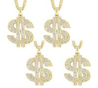 Dayofun Gold Chain with Dollar Sign,Fake Gold Chain18k Gold Plated Necklace,Money Chain Hip Hop Chain Big Gold Chain Necklace for Women Mens Necklace,Dollar Sign Pendant Necklace, 4 pcs, Stainless