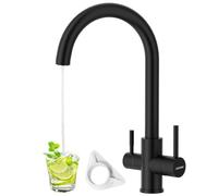 DAYONE 3 Way Kitchen Sink Mixer Tap, Matte Black SUS304 Stainless Steel 3 in 1 Taps for Kitchens Sink, 360 Swivel Pure Drinking Water Mixer, Dual Lever G1/2" Kitchen Faucet for Hot, Cold and Drinking