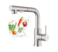 DAYONE Kitchen Taps with Pull Out Spray, Stainless Steel Sink Taps, Two Spray Function Mixer Tap Down Sprayer, 360° Swivel Single Lever Faucet, Brushed-stainless (DAY-G6808BN)