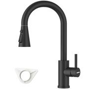 DAYONE Matte Black Kitchen Mixer Tap with Pull Out Spray, Swan Neck SUS304 Stainless Steel Single Lever Sink Taps Mixer, 360° Swivel High Arc Black Tap with 3 Spray Modes, UK 1/2'' Kitchen Faucet