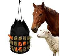 DayoVortex Durable Large Slow Feed Hay Bag for Horses Large Capacity Reusable Hay Feeder with Drawstring Design for Cattle, Sheep, and Donkeys - Reduces Waste and Prevents Head Sticking (Black)