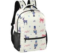 Daypack Minimalist Look Peach Skin Lining Lightweight for Teens 7-18 Years, Pastel Blush & Blue Coquette Christmas Nutcracker & Santa, S, Daypack