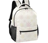 Daypack Minimalist Look Twill Weave Fabric Multi Pockets for Teens 7-18, Pretty Rose Blush Ombre Christmas Snowflakes on Winter White, S, Daypack